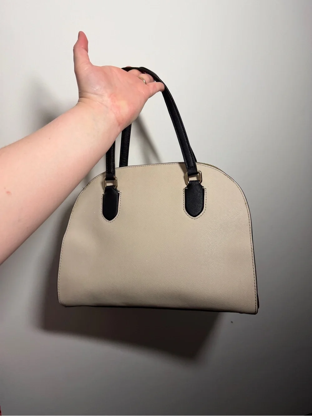 Kate Spade Laurel Way Reiley Dome Satchel Cream & Black Colorblock Leather